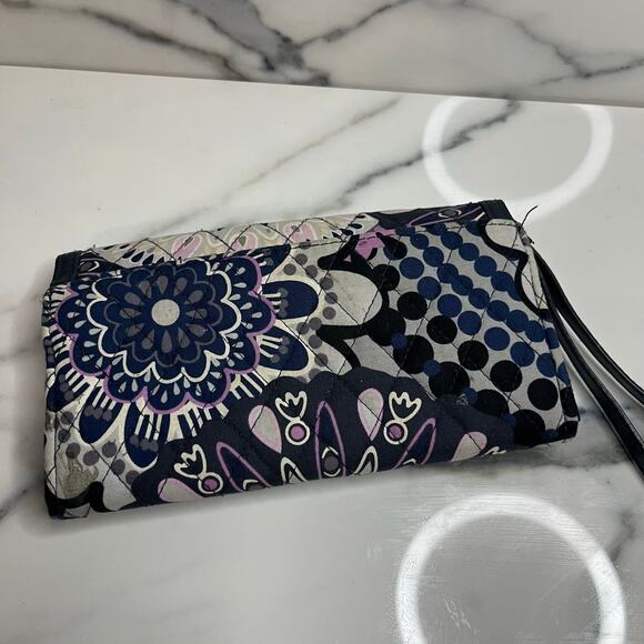 Vera Bradley Black Blue Purple Mimosa Medallion Print Clutch Wallet - Picture 5 of 6